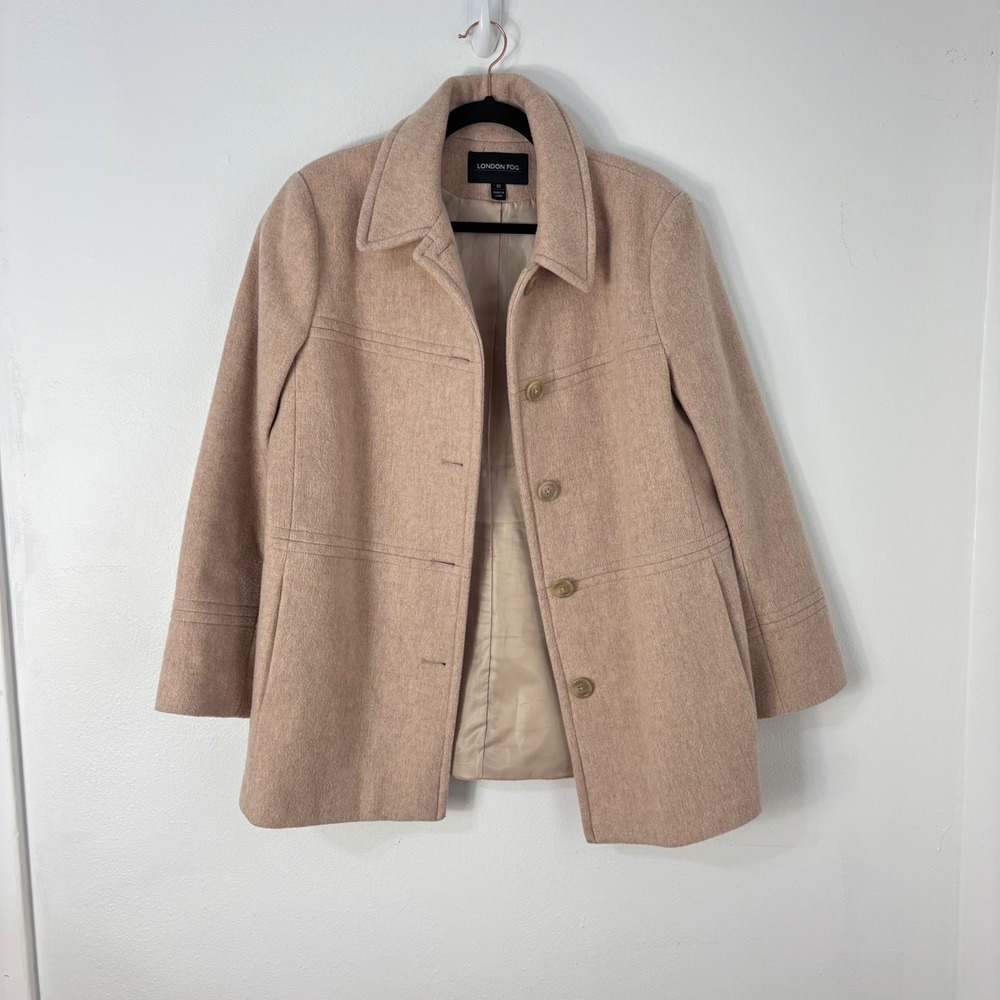 Classic London Fog Wool Blend Coat Cottage Preppy  Camel Buttoned Jacket Size 10 - Picture 11 of 12
